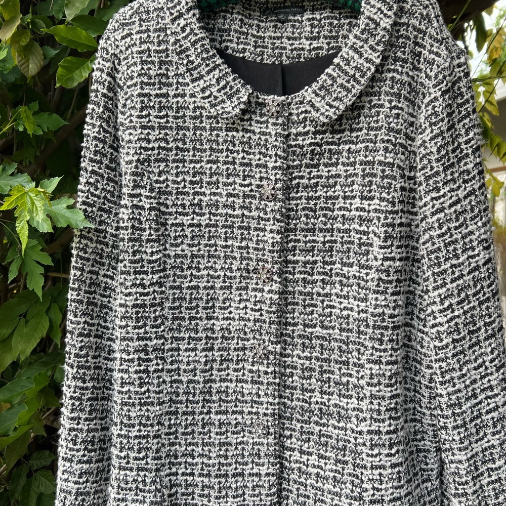 Adrianna Papell Black and White Tweed Blazer Wedding Guest Formal Fancy Occasion